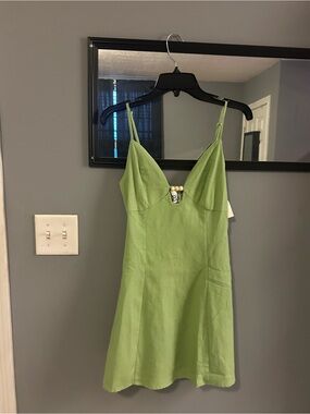 Green Mini Slip Dress with Bead Accent